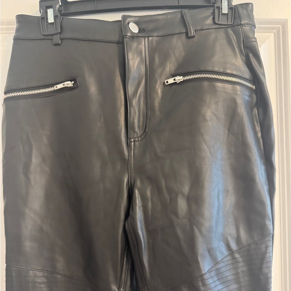 Faux leather pants with fun patterns including zippers on the bottom pant legs - Picture 1 of 7